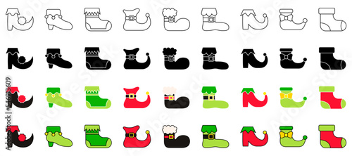 Set of Elf shoes in flat style isolated