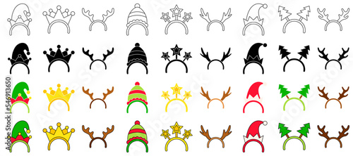 Set of Christmas headband in flat style isolated