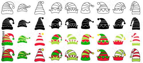 Set of Elf hat isolated on white background