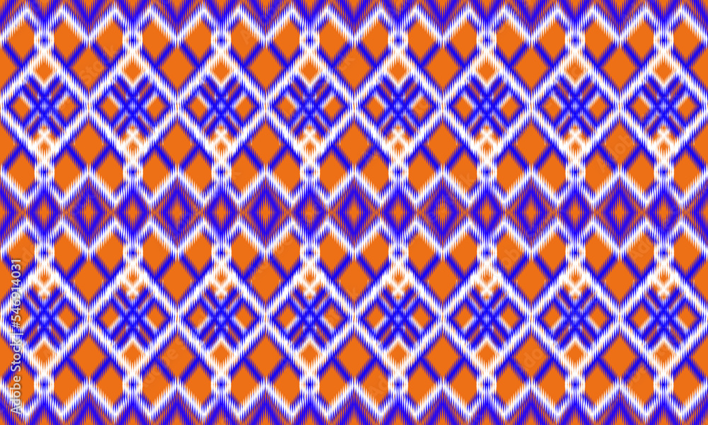 Seamless ikat fabric pattern.Abstract ethnic fabric pattern.Textile background.Colorful geometric tribal pattern.Embroidery illustration,rug, wallpaper, clothing, wrapping, knitwear pattern.Zigzag Seamless ikat fabric pattern.Abstract ethnic fabric pattern.Textile background.Colorful geometric tribal pattern.Embroidery illustration,rug, wallpaper, clothing, wrapping, knitwear pattern.Zigzag