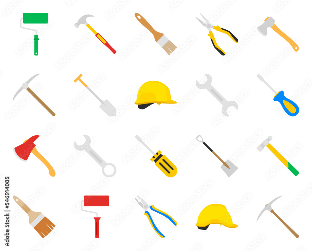 Set of tools isolated on white background Set of tools isolated on white background
