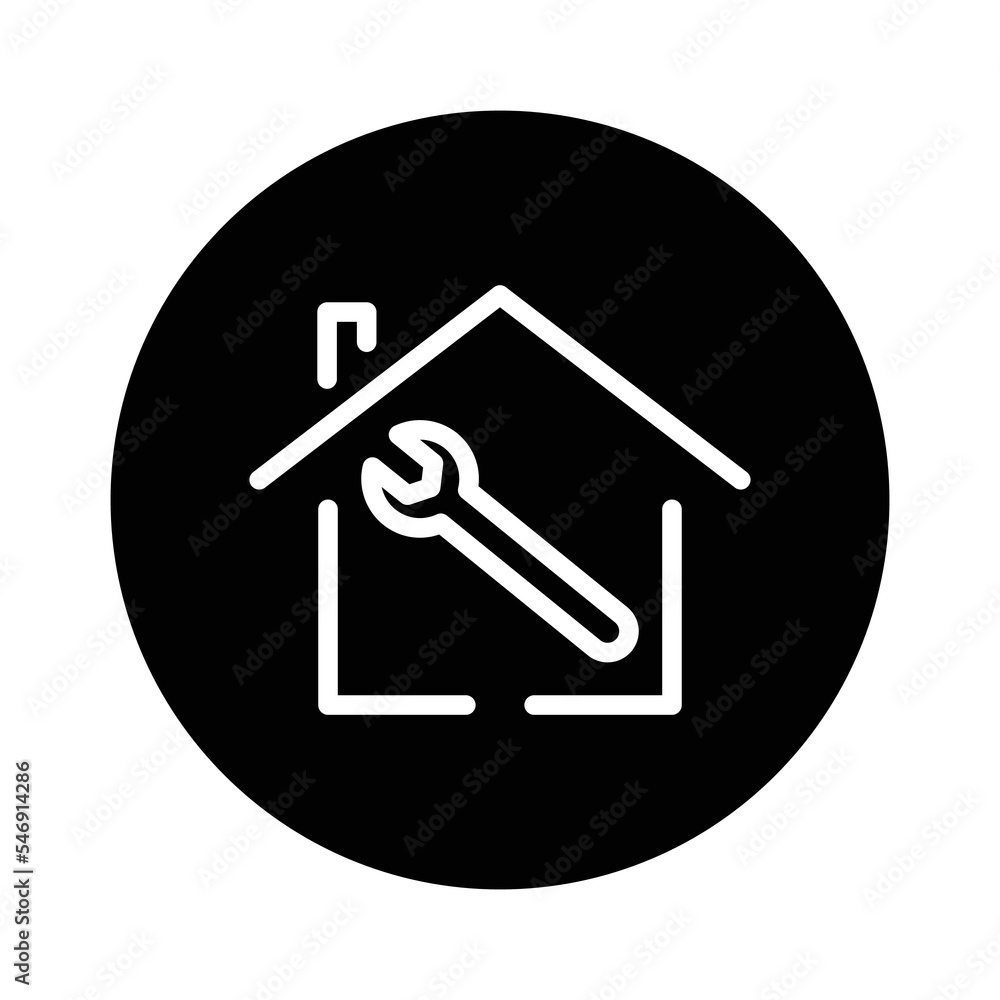 House glyph icon illustration with wrench. suitable for home improvement icon. icon related to real estate. Simple vector design editable. Pixel perfect at 32 x 32 House glyph icon illustration with wrench. suitable for home improvement icon. icon related to real estate. Simple vector design editable. Pixel perfect at 32 x 32