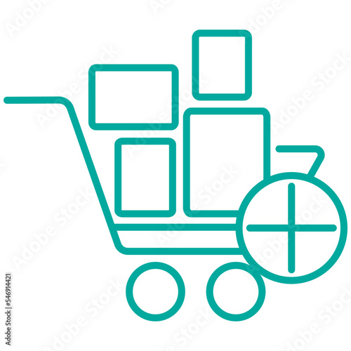 Simple minimal modern line icon of adding a bulk order or a set of purchases for e-commerce. Vector blue outline pictogram isolated on transparent background