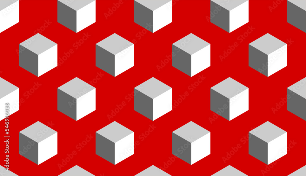 Abstract Seamless Pattern with Block Chain Style Cubes or Boxes in 3D Perspective View on Red Background. Vector Image. Abstract Seamless Pattern with Block Chain Style Cubes or Boxes in 3D Perspective View on Red Background. Vector Image.