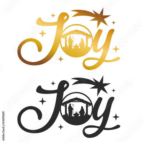 Joy Nativity Scene Silhouette. Holidays Christmas Religion. Holly Night Characters. Cut File Design. Vector Clip Art.