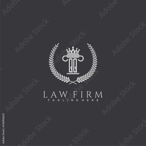 QQ letter monogram logo for lawfirm with pillar & crown image design