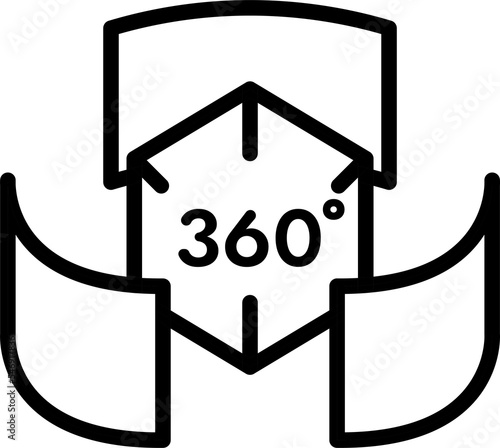 360 degree and rotation linear icon, 3D visualization technology icon.