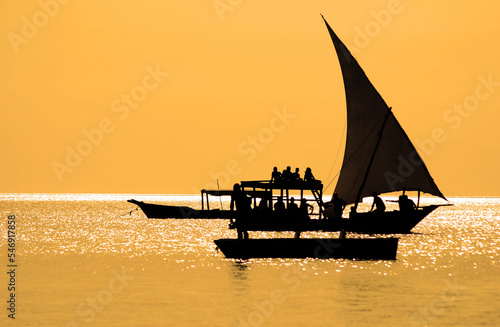 Fisherman Boat at sunset, Taken at Nungwi Village, Zanzibar Island, Tanzania Nungwi. Nungwi is traditionally the centre of Zanzibar's dhow-building industry.