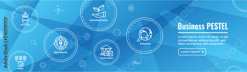 Company Analysis Using Pestel Methods Icon Set with Web Header Banner