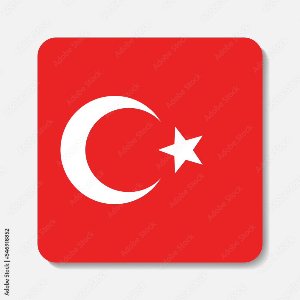 Flag of Turkey flat icon. Square vector element with shadow underneath. Best for mobile apps, UI and web design.