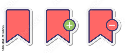 red bookmark plus minus sign vector