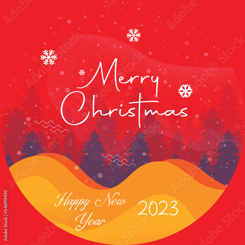 Christmas and New Year typographical on red background with Gold glitter texture. Xmas card. Vector Illustration