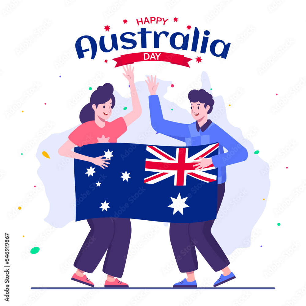 Fototapeta premium Happy Couple Holding Australian Flag For Australia Day