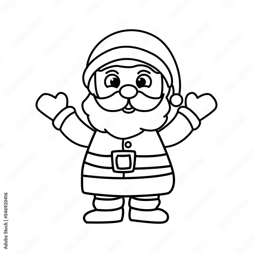 Cute santa claus cartoon characters vector illustration. For kids coloring book.