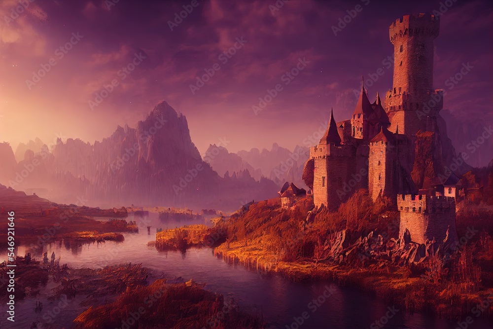 Fototapeta premium sunset over the castle