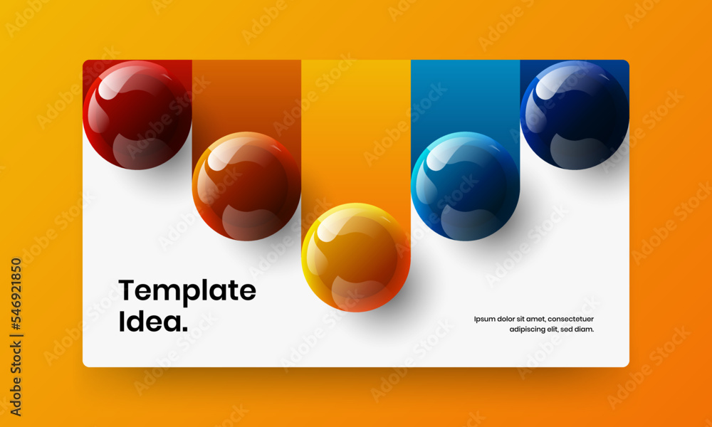 Geometric web banner design vector template. Amazing realistic balls annual report layout.