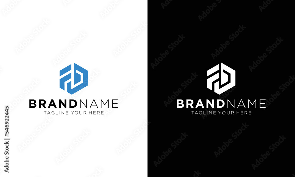 letter fd hexagon logo design vector illustration template on a black and white background. letter fd hexagon logo design vector illustration template on a black and white background.
