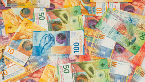 A lot of swiss franc (cash CHF). Swiss note background (europe money). Currency in Switzerland. Many bills (banknotes). Set of francs.