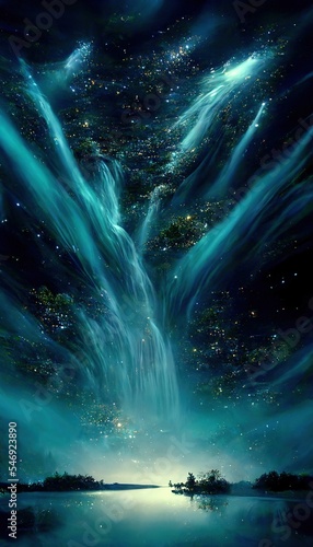 aurora borealis over the river  starry night sky