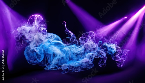 Blue and purple neon lights with smoke on stage 