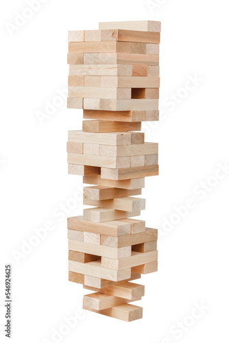 Jenga game. Jenga wooden blocks. Jenga tower isolated on white background. photo