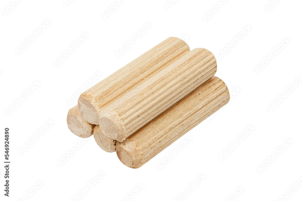 Wooden dowels close up. Dowel rods isolated. Wooden dowels close up. Dowel rods isolated.