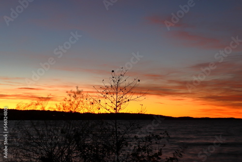 One Swedish night. Landscape or seascape at lake Malaren. Autumn of 2022.