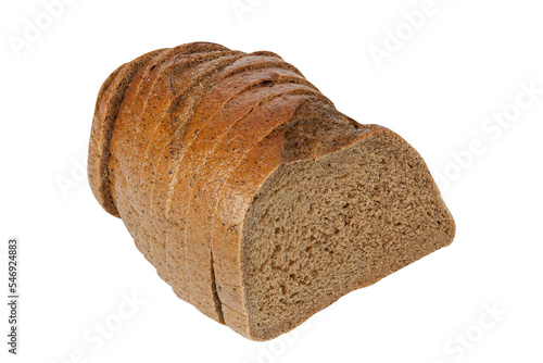 Black bread isolated on white background. Half of rye bread. Sliced bread. Pumpernickel isolated on white photo