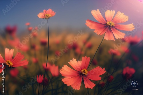 Beautiful red poppy flowers blooming in the field 