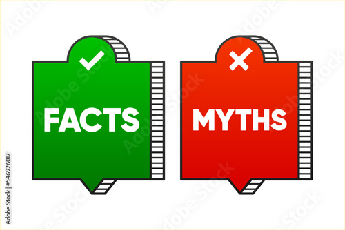 Thin linear geometry speech banner with facts and myths. Concept of thorough fact checking or easy compare evidence. Vector illustration.