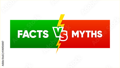 Thin linear geometry speech banner with facts and myths. Concept of thorough fact checking or easy compare evidence. Vector illustration.