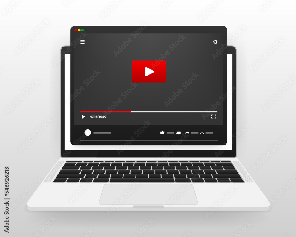 Video player template for web or mobile applications on screen computer. Software for Live webinar, live stream and live event. Vector illustration. Video player template for web or mobile applications on screen computer. Software for Live webinar, live stream and live event. Vector illustration.