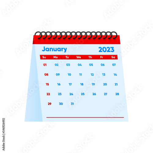 January Calendar 2023 year, simple minimal design. Desktop calendar 2023 year. Advertisement, printing, stationery, holidays. Vector illustration.