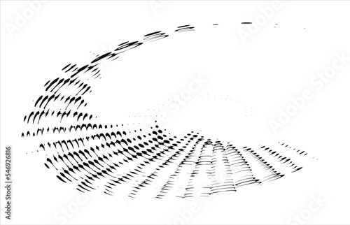 Polka dot and beaded halftone spiral with a barely visible dotted rim in the center. Vector.