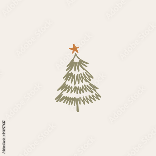 Boho minimalist vector and drawn simple Christmas trees isolated on a light background