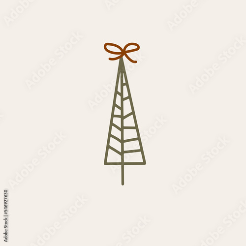 Boho minimalist vector and drawn simple Christmas trees isolated on a light background