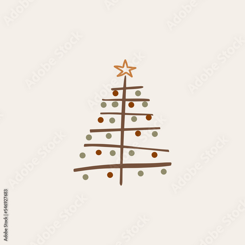 Boho minimalist vector and drawn simple Christmas trees isolated on a light background