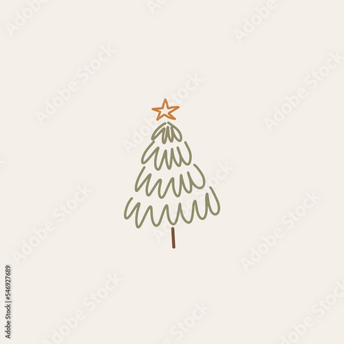 Boho minimalist vector and drawn simple Christmas trees isolated on a light background