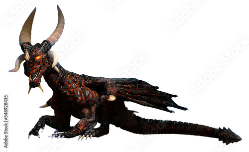 Lava dragon sitting 3D illustration 