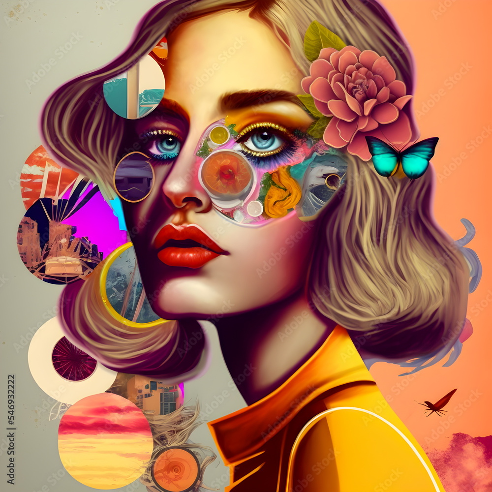 Fototapeta premium Collage Fun Art, 80s and 90s style Background Illustartion, Pop-Art Collection, Psychedelic 90s style