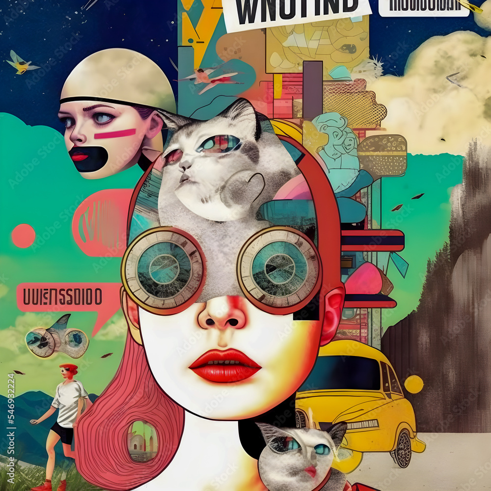 Collage Fun Art, 80s and 90s style Background Illustartion, Pop-Art ...