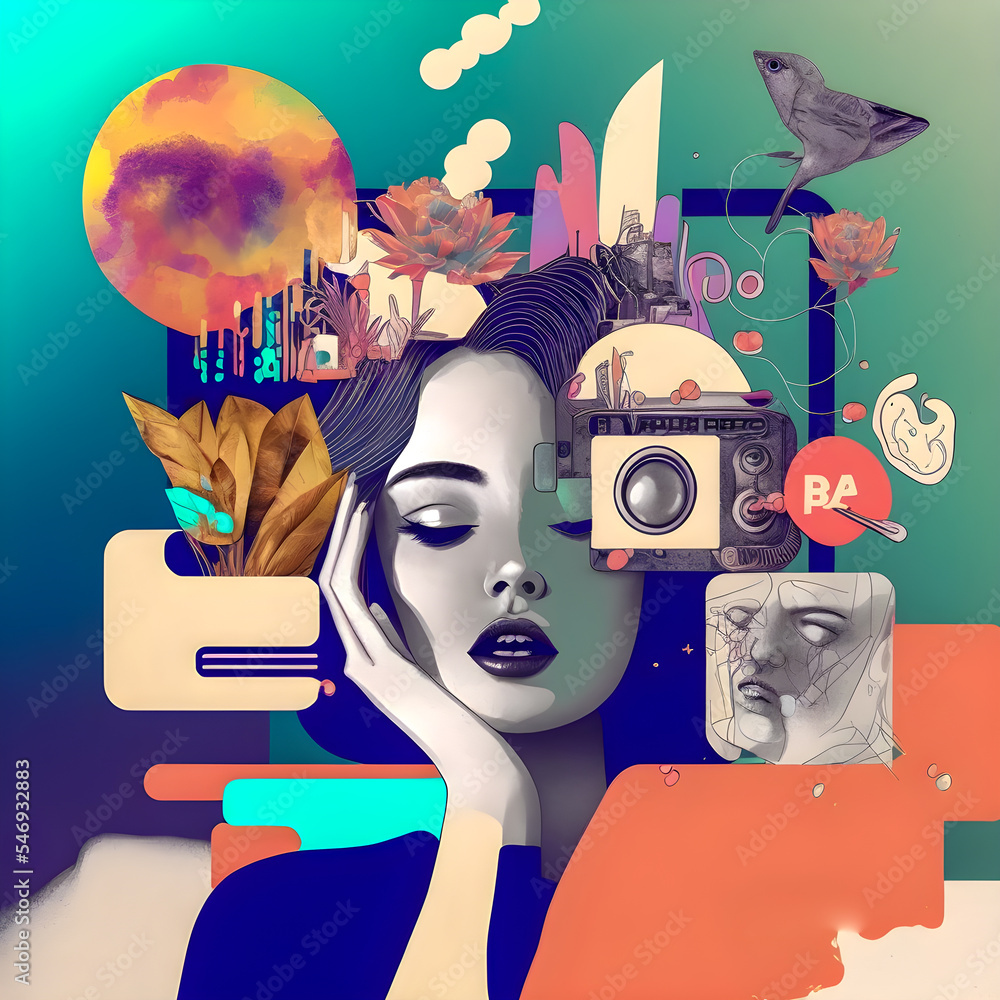 Collage Fun Art, 80s and 90s style Background Illustartion, Pop-Art ...
