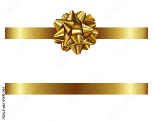 Gold bow and ribbon. isolated bow with ribbon for christmas and birthday decorations
