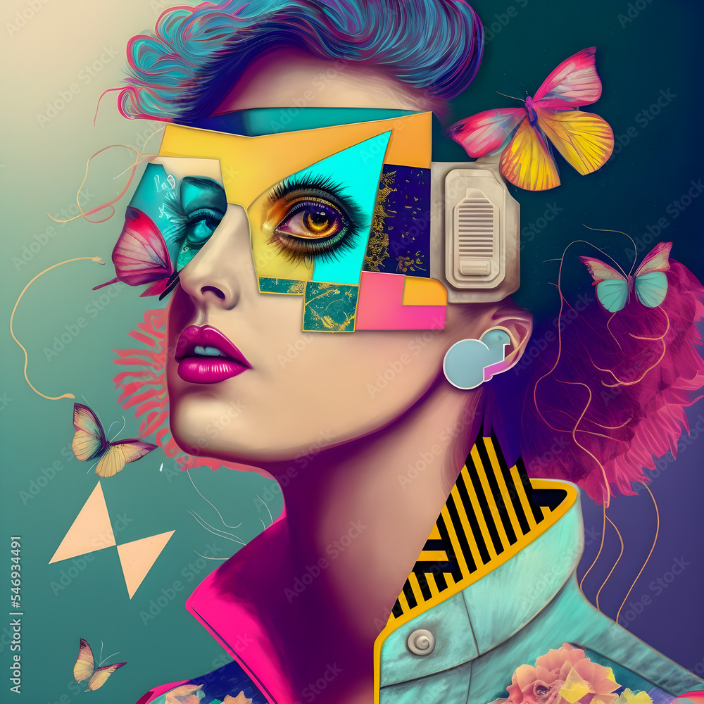 Collage Fun Art, 80s and 90s style Background Illustartion, Pop-Art ...
