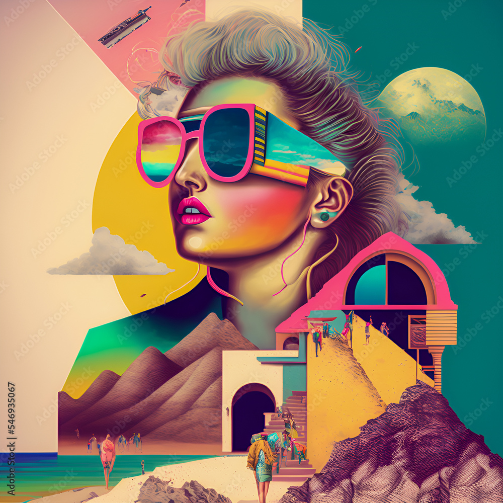 Collage Fun Art, 80s and 90s style Background Illustartion, Pop-Art ...