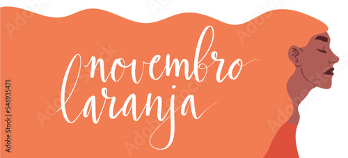 Novembro Laranja translation from portuguese November Orange, Brazil campaign for tinnitus awareness. Latina woman with orange hair illustration vector