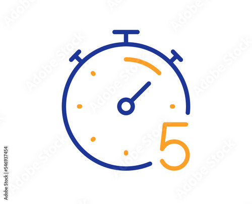 Timer 5 minutes line icon. Stopwatch time sign. Countdown clock symbol. Colorful thin line outline concept. Linear style timer icon. Editable stroke. Vector
