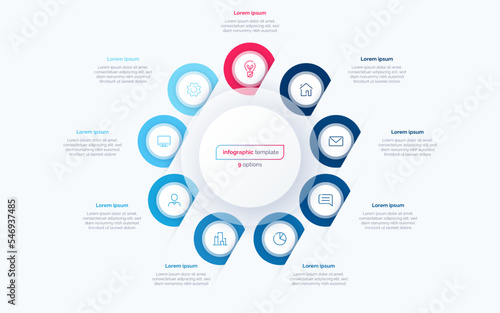 Nine option circle infographic design template. Vector illustration