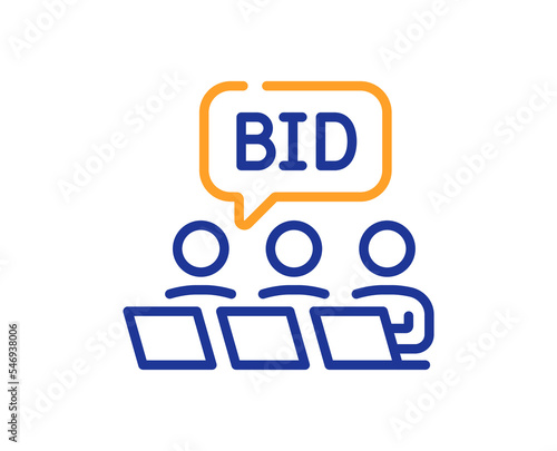 Online auction line icon. Bid offer sign. Raise the price up symbol. Colorful thin line outline concept. Linear style online auction icon. Editable stroke. Vector