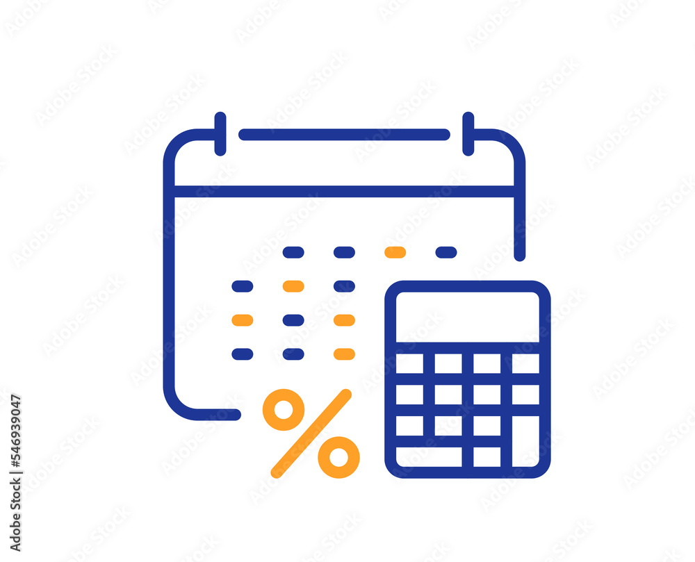 Annual tax line icon. Calculate tax rate sign. Payroll report symbol. Colorful thin line outline concept. Linear style annual tax icon. Editable stroke. Vector Annual tax line icon. Calculate tax rate sign. Payroll report symbol. Colorful thin line outline concept. Linear style annual tax icon. Editable stroke. Vector